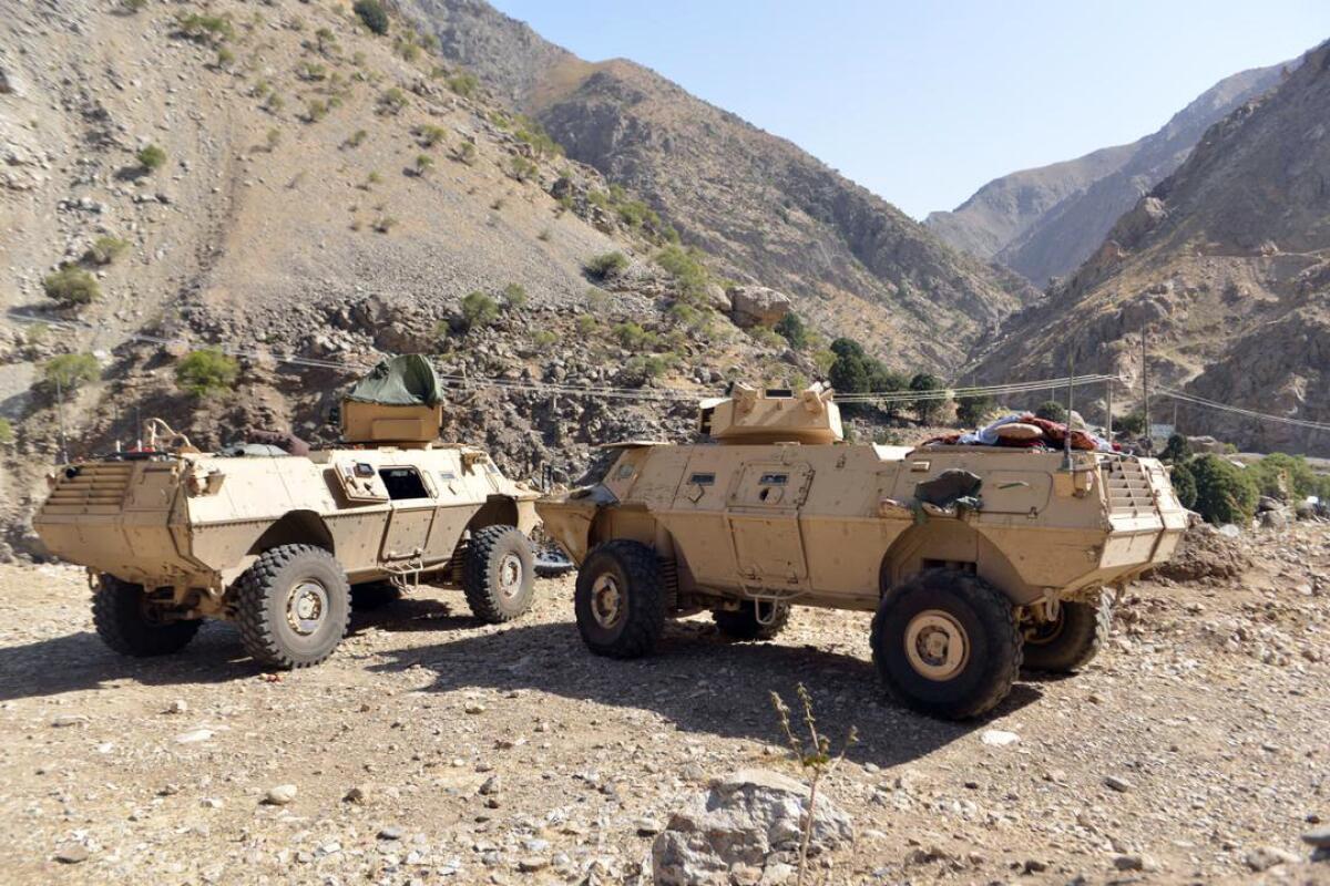 Two armored vehicles in Panjshir Valley, north of Kabul, Afghanistan