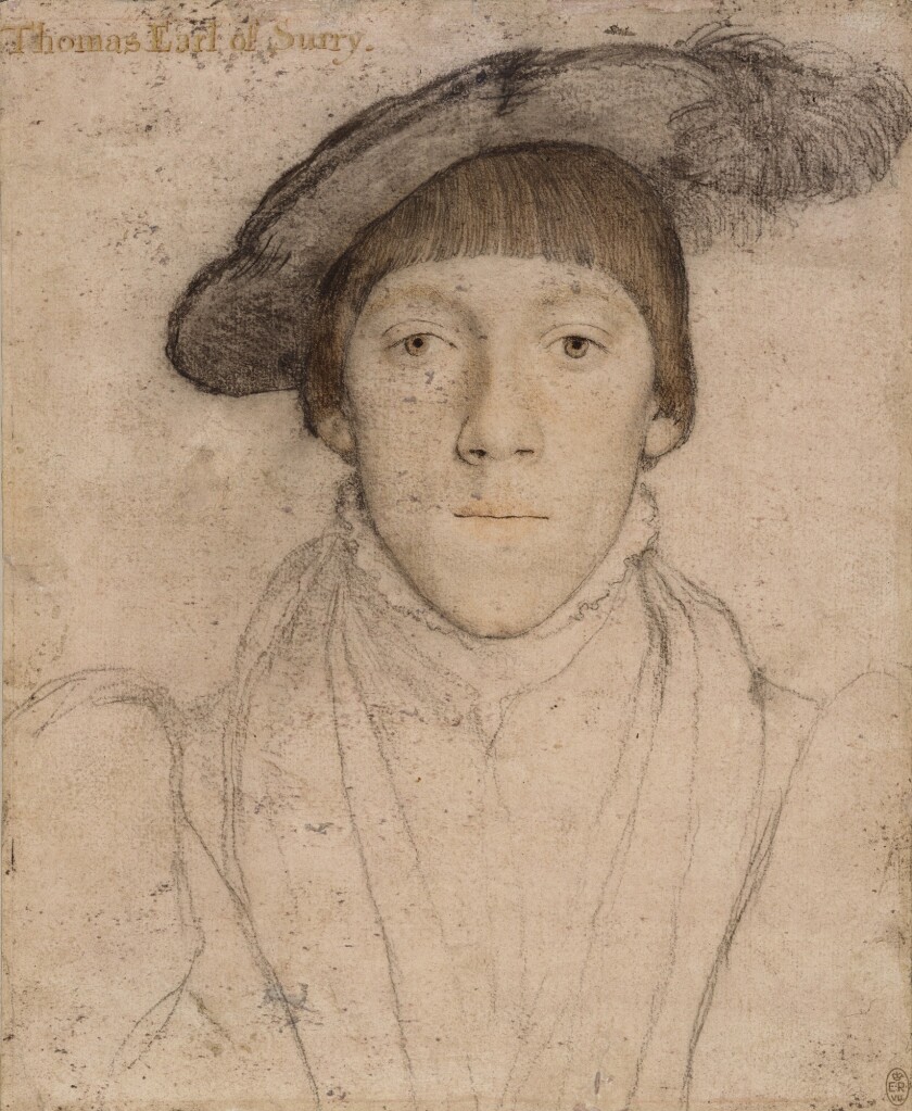 A drawing of a man with bangs and a hat.