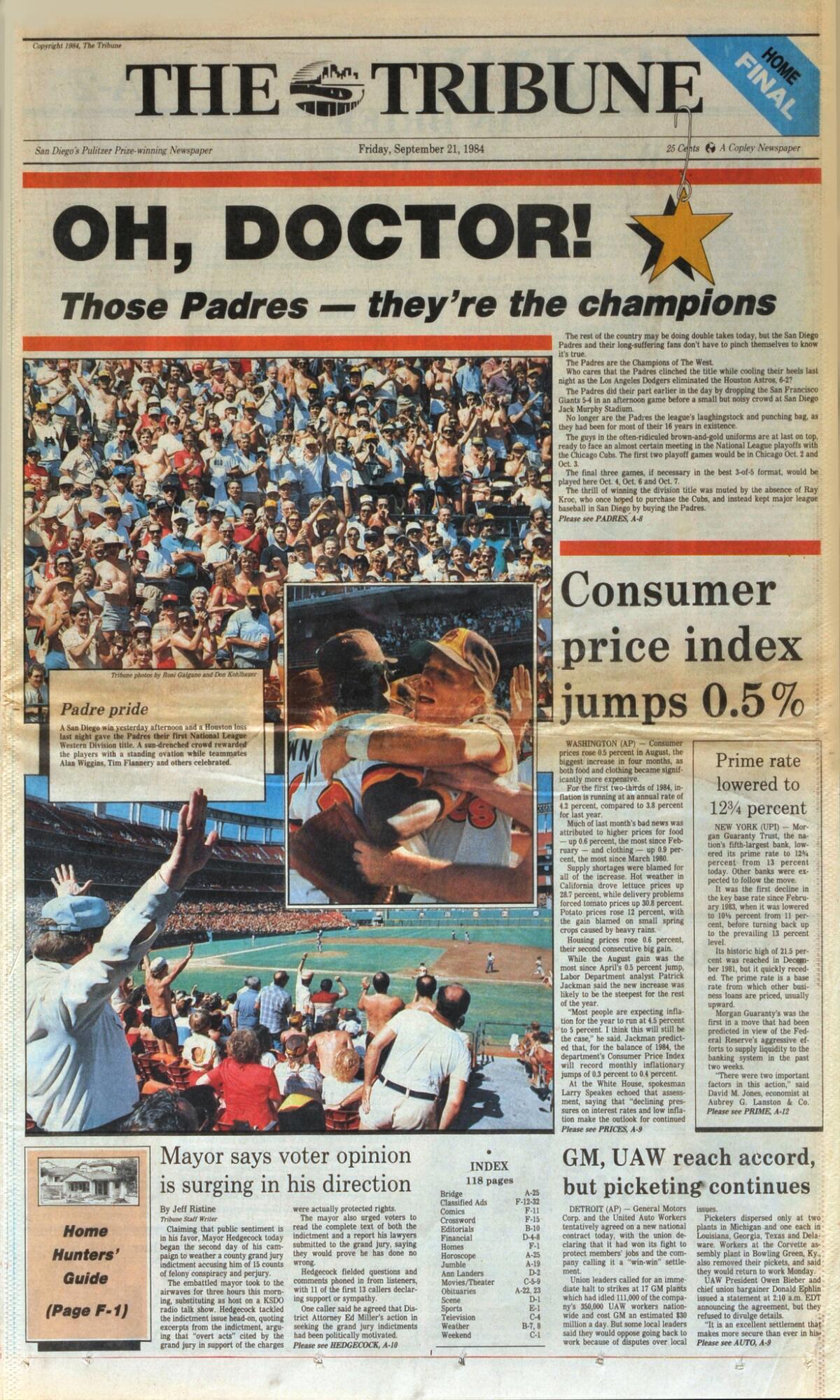 September 21, 1984: Padres are Western Division champions - The San Diego  Union-Tribune