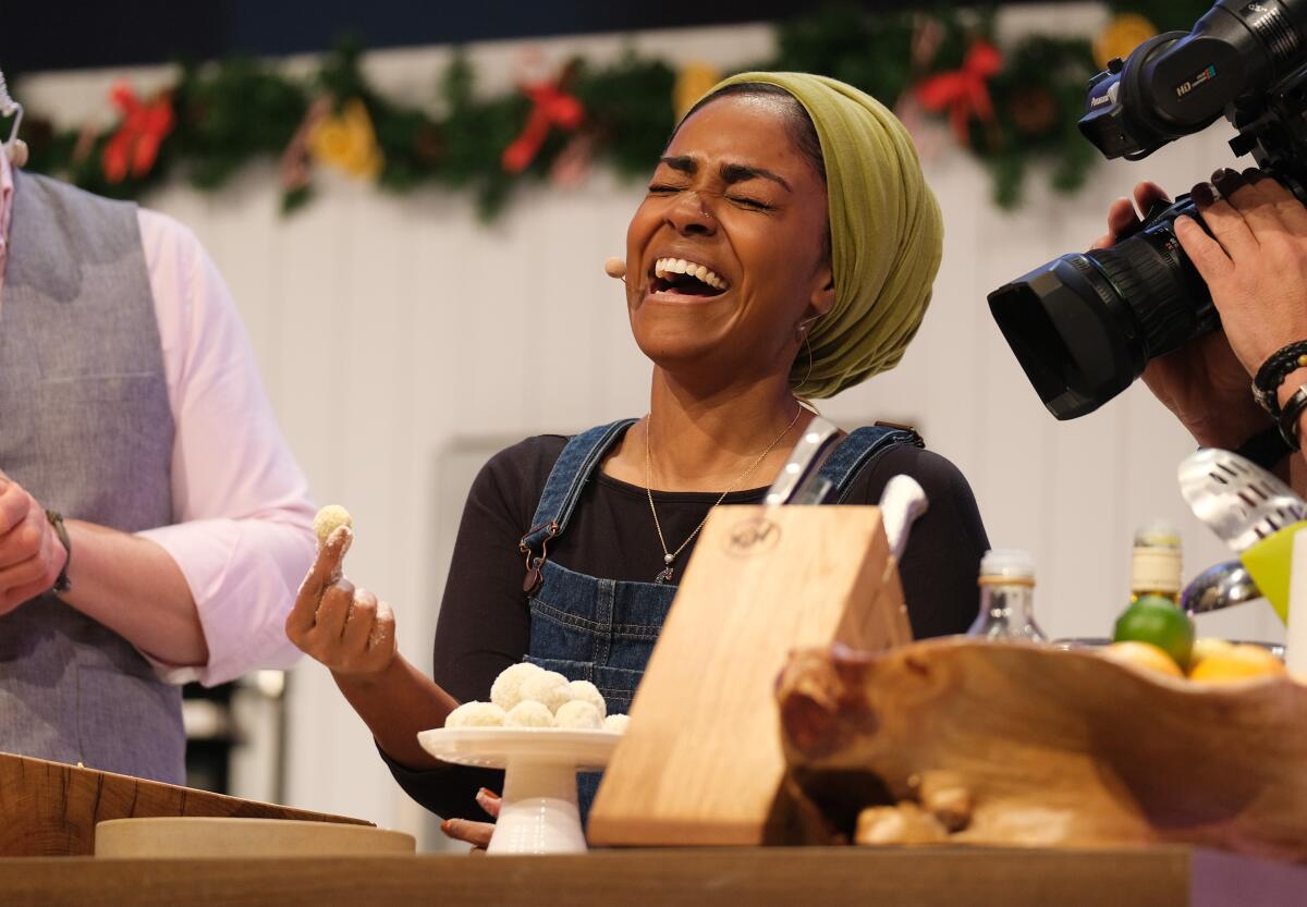 Nadiya Hussain appears on the BBC Good Food Show in 2019.