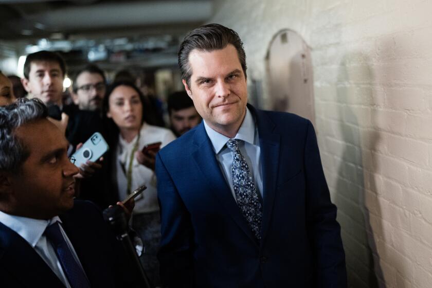 UNITED STATES - OCTOBER 3: Rep. Matt Gaetz, R-Fla., talks with reporters after a meeting of the House Republican Conference in the U.S. Capitol on Tuesday, October 3, 2023. Gaetz filed a motion to vacate against Speaker of the House Kevin McCarthy, R-Calif., on Monday. (Tom Williams/CQ-Roll Call, Inc via Getty Images)