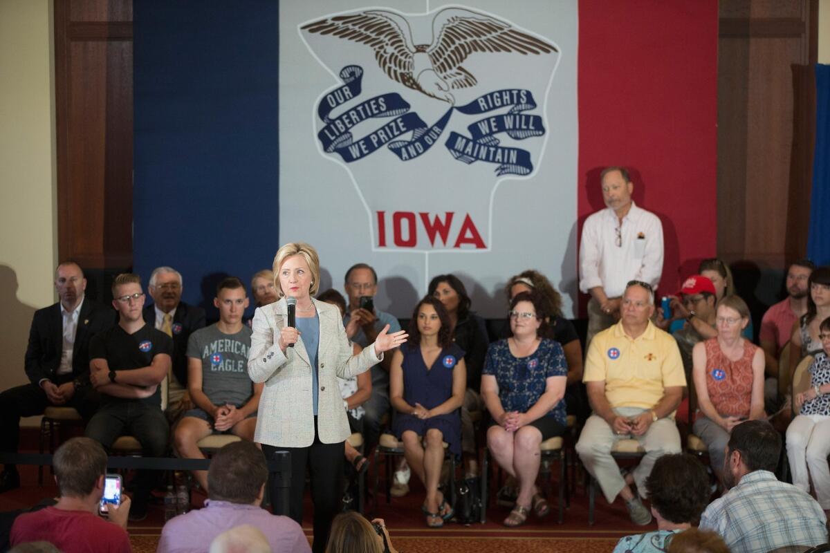 Democratic presidential hopeful Hillary Rodham Clinton at a campaign event in Ames, Iowa, on Sunday.