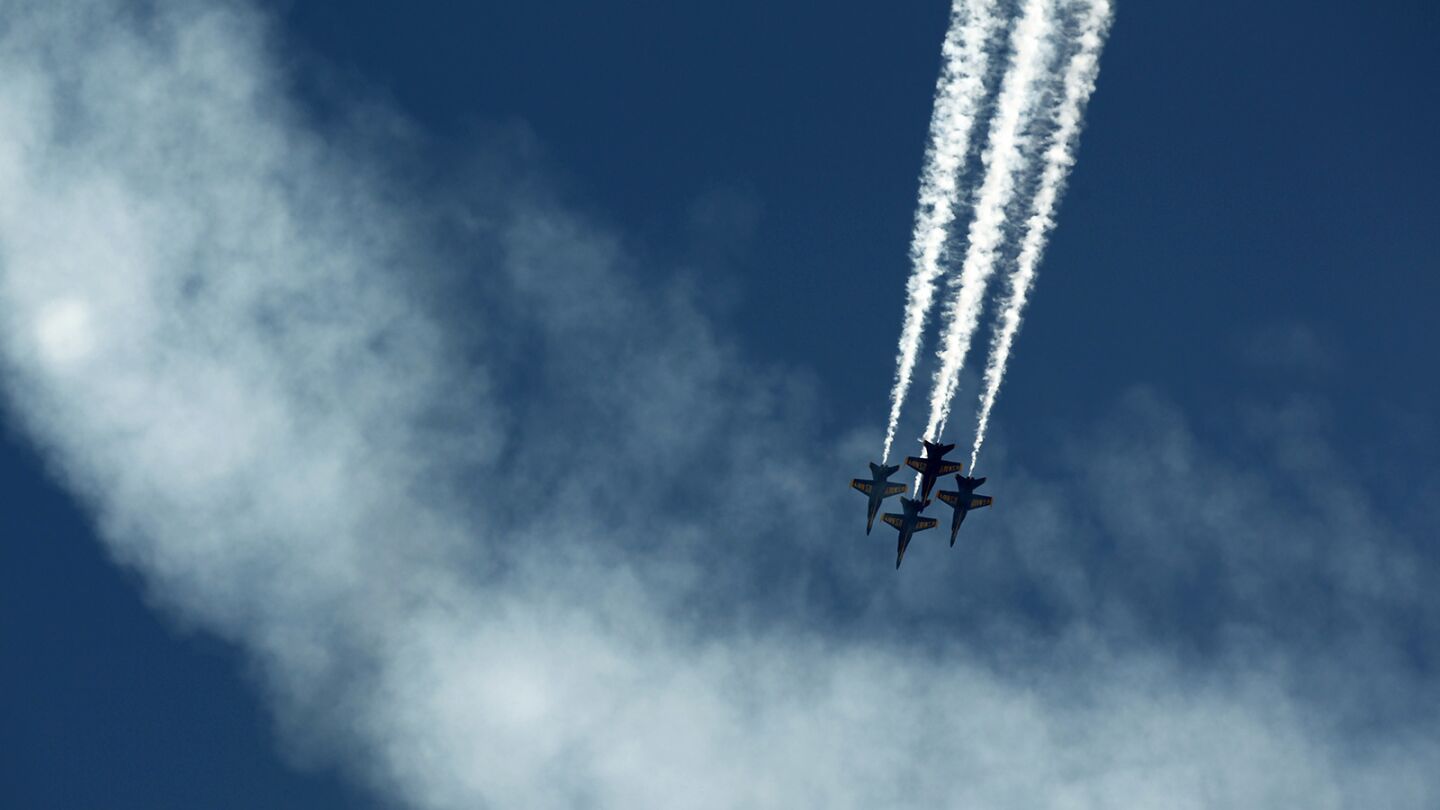 The Blue Angels practice for the Miramar Air Show on September 27, 2018. The air show runs through Sunday. (Photo by K.C. Alfred/San Diego Union-Tribune)
