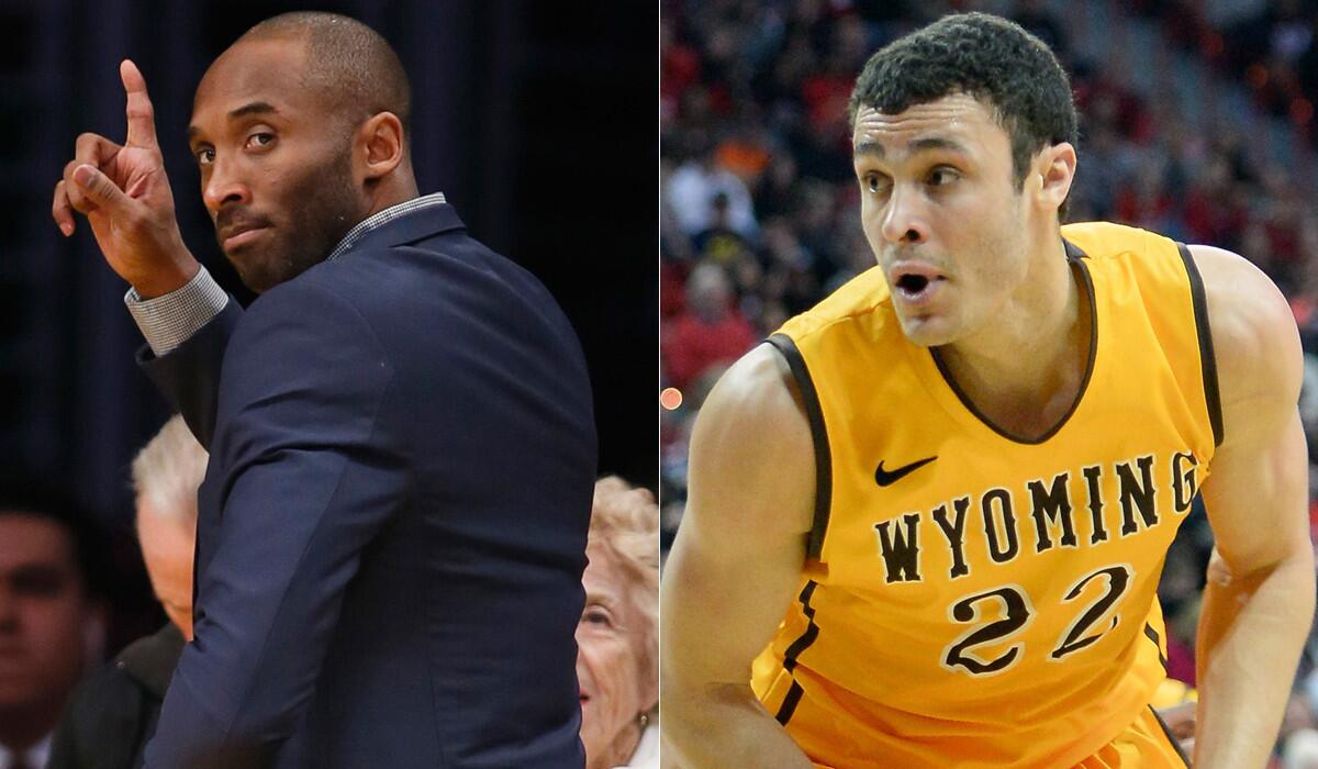 Kobe Bryant, left, says he welcomed 27th overall draft pick Larry Nance Jr. to the Lakers in a message on Friday.