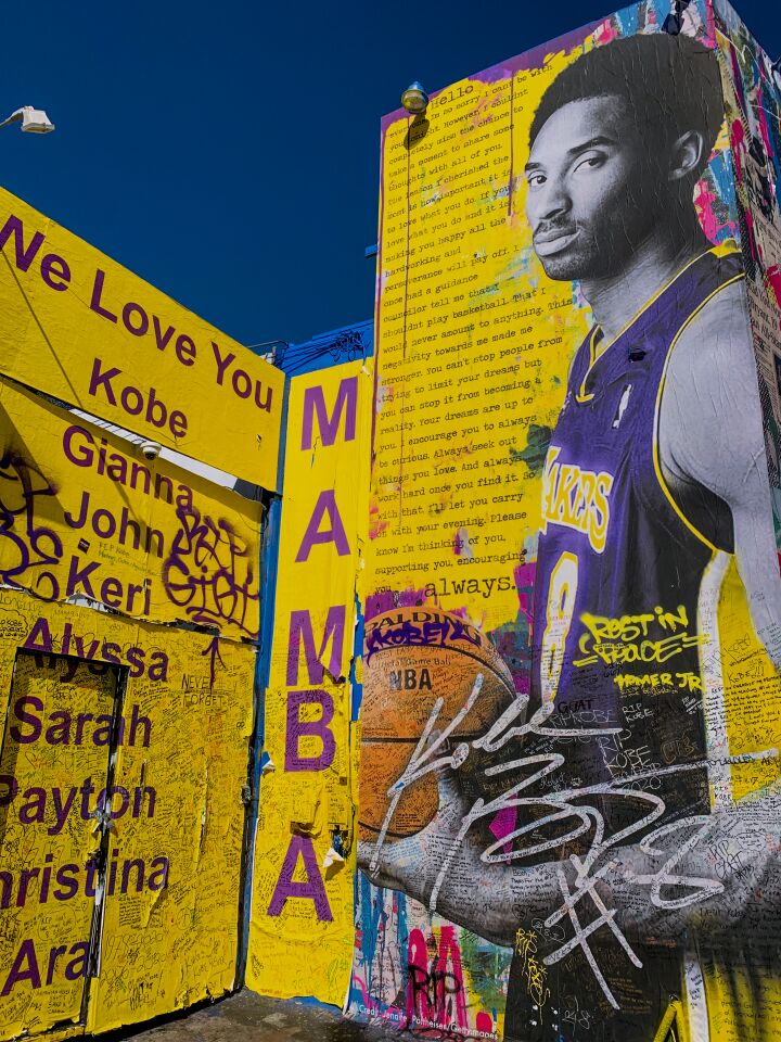 Remaining part of original Kobe Bryant mural by Thierry "Mr. Brainwash" Guetta, in the 1200 block of South La Brea Avenue in Mid City.