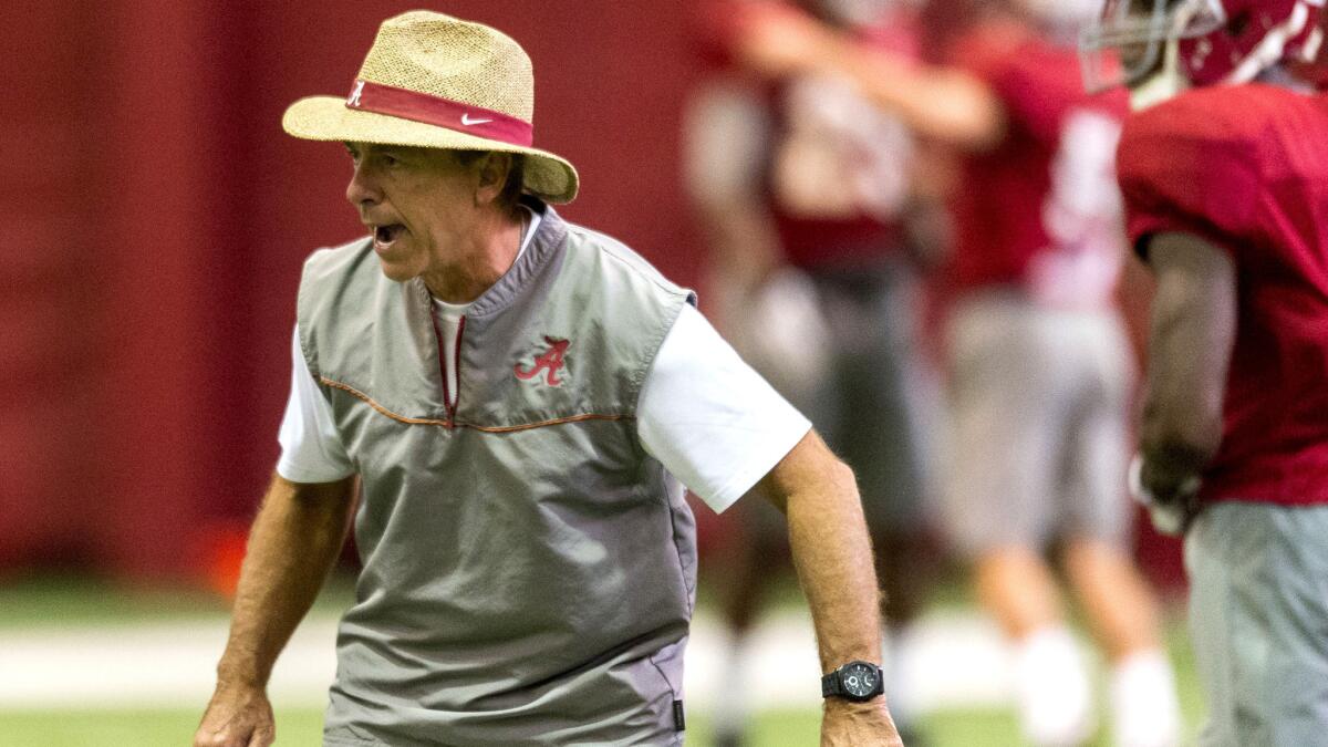 Coach Nick Saban is trying to prepare third-ranked Alabama for a season-opening game against No. 20 Wisconsin.