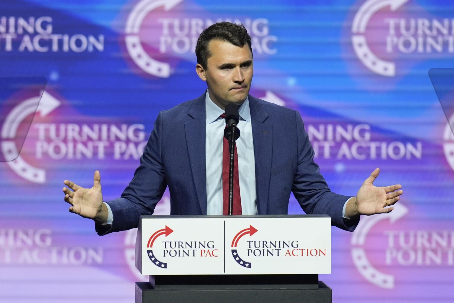 FILE - Turning Point USA Founder Charlie Kirk speaks during a campaign rally, Oct. 24, 2024, in Las Vegas. (AP Photo/John Locher, File)