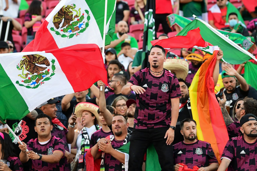 Fans celebrate ahead of the friendly football match between Mexico and Nigeria in July 3, 2021.
