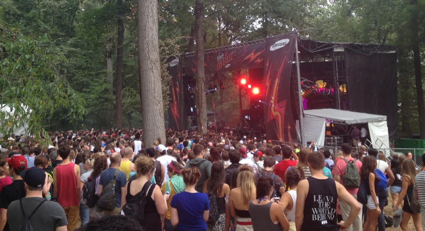 Fans watch Washed Out at the Dance Forest at the Virgin Mobile FreeFest at Merriweather Post Pavilion.