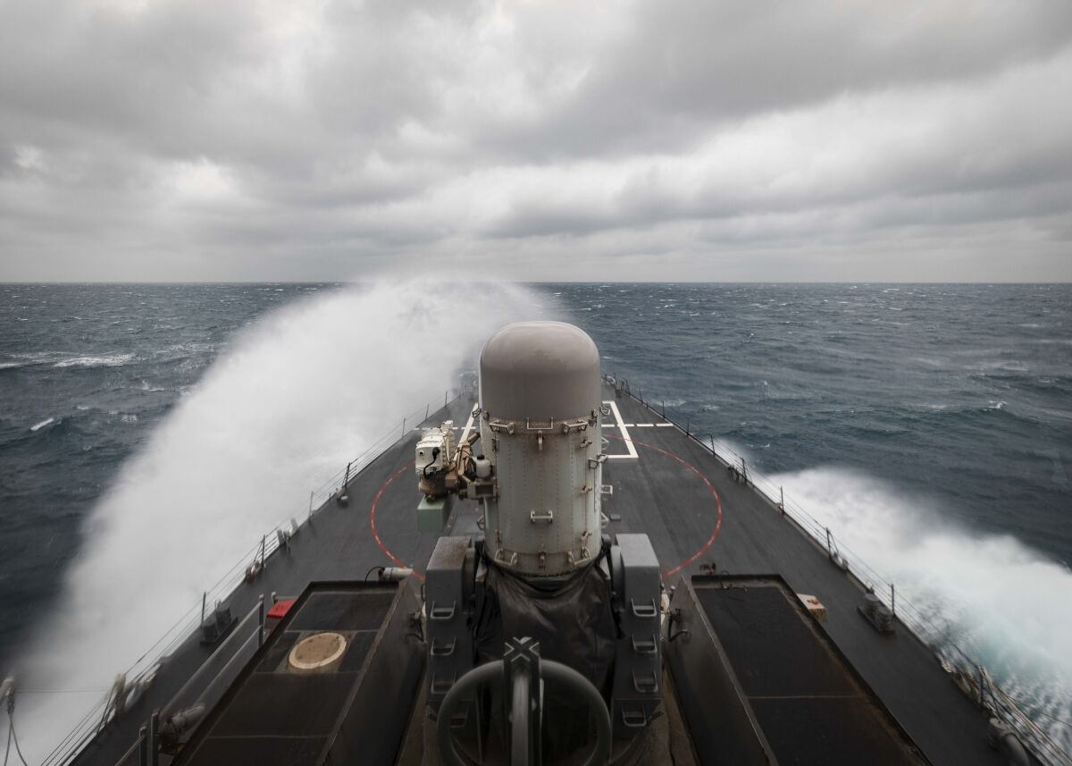 The guided-missile destroyer USS John S. McCain in the Taiwan Strait on Wednesday