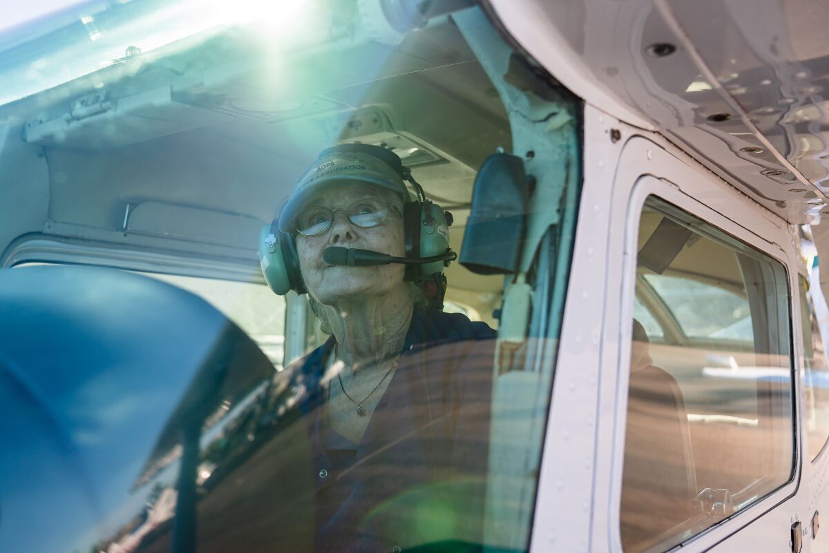 Ann Rothwell, 75, prepares to take off from Montgomery-Gibbs Executive Airport in November.