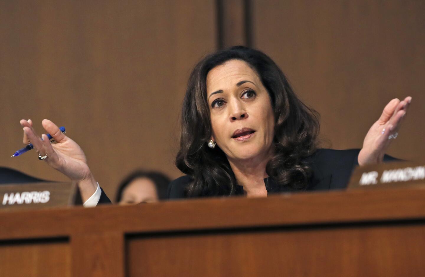 June 7, 2017: Sen. Kamala Harris reacts during a Senate Intelligence Committee hearing about the Foreign Intelligence Surveillance Act.