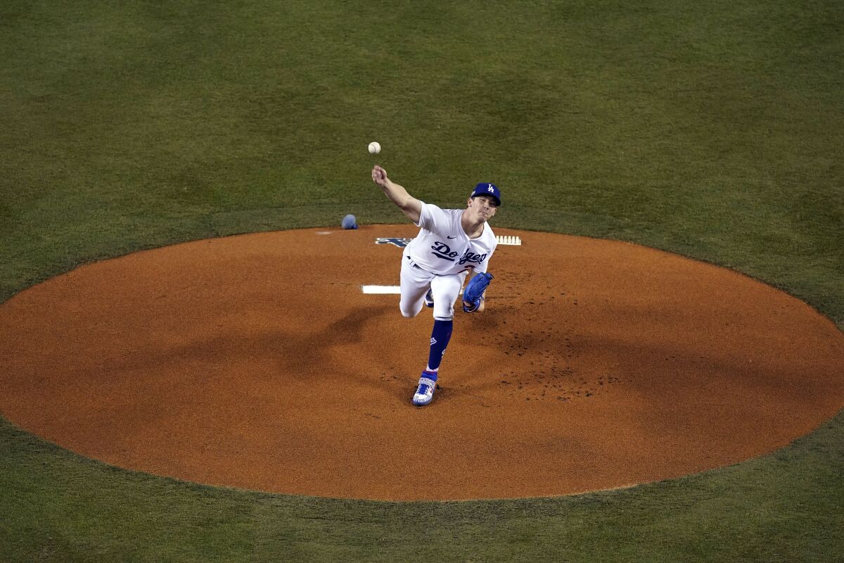 Dodgers starting pitcher Walker Buehler throws during the first inning Wednesday.