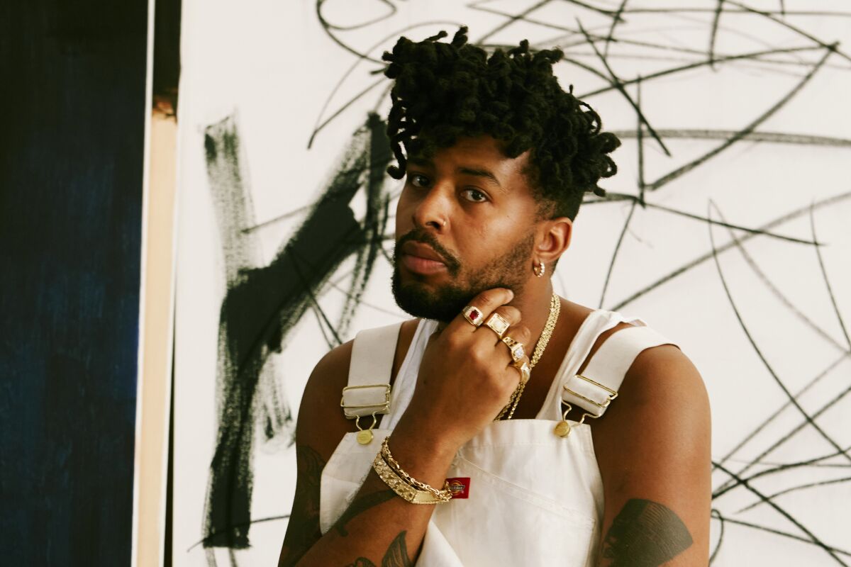 Artist Ferrari Sheppard photographed in his studio for L.A. Times.