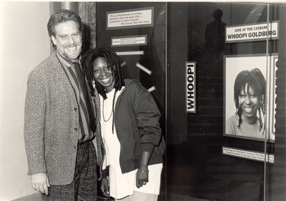 Sam Woodhouse in the early 1980s with Whoopi Goldberg 