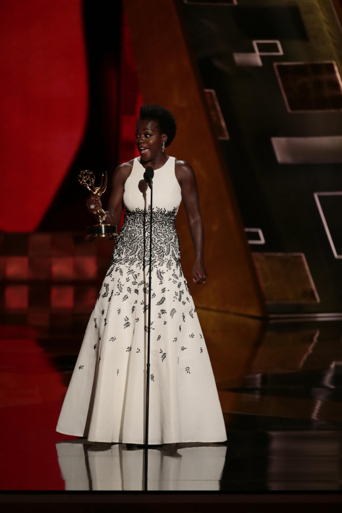 LOS ANGELES, CA., September 20, 2015: Viola Davis is the First African America woman to win an EMMY for Outstanding Lead Actress in a Drama Series for HOW TO GET AWAY WITH MURDER is the show at the 67th Annual Primetime Emmy Awards at the Microsoft Theater in Los Angeles, CA. (Robert Gauthier / Los Angeles Times)