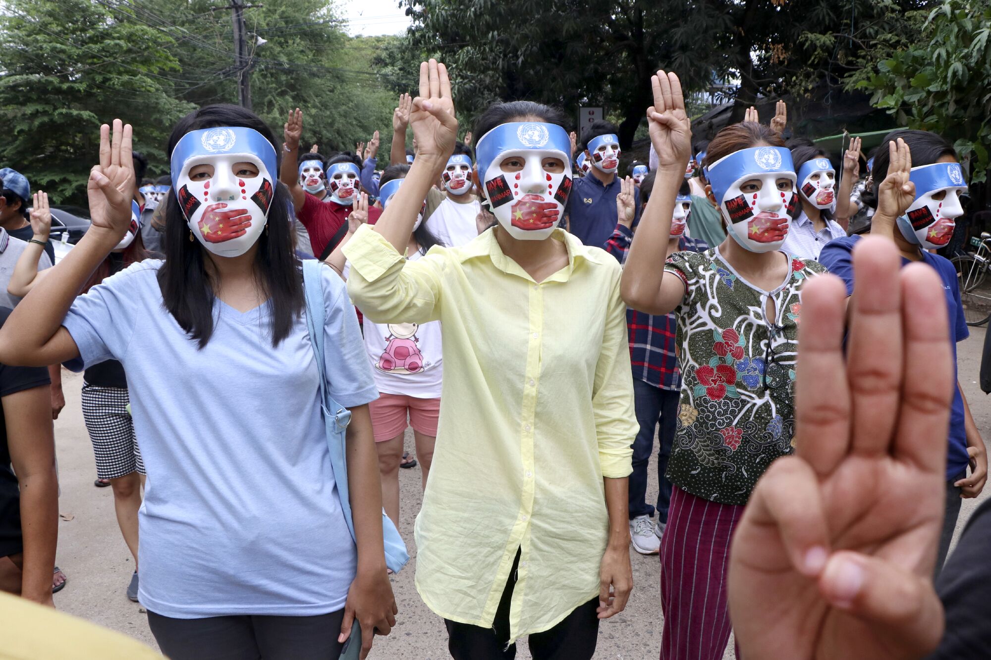 Protesters in Yangon.