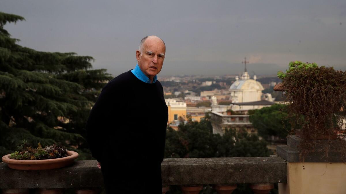 Gov. Jerry Brown in Rome, where he attended a climate change event at the Vatican last week.