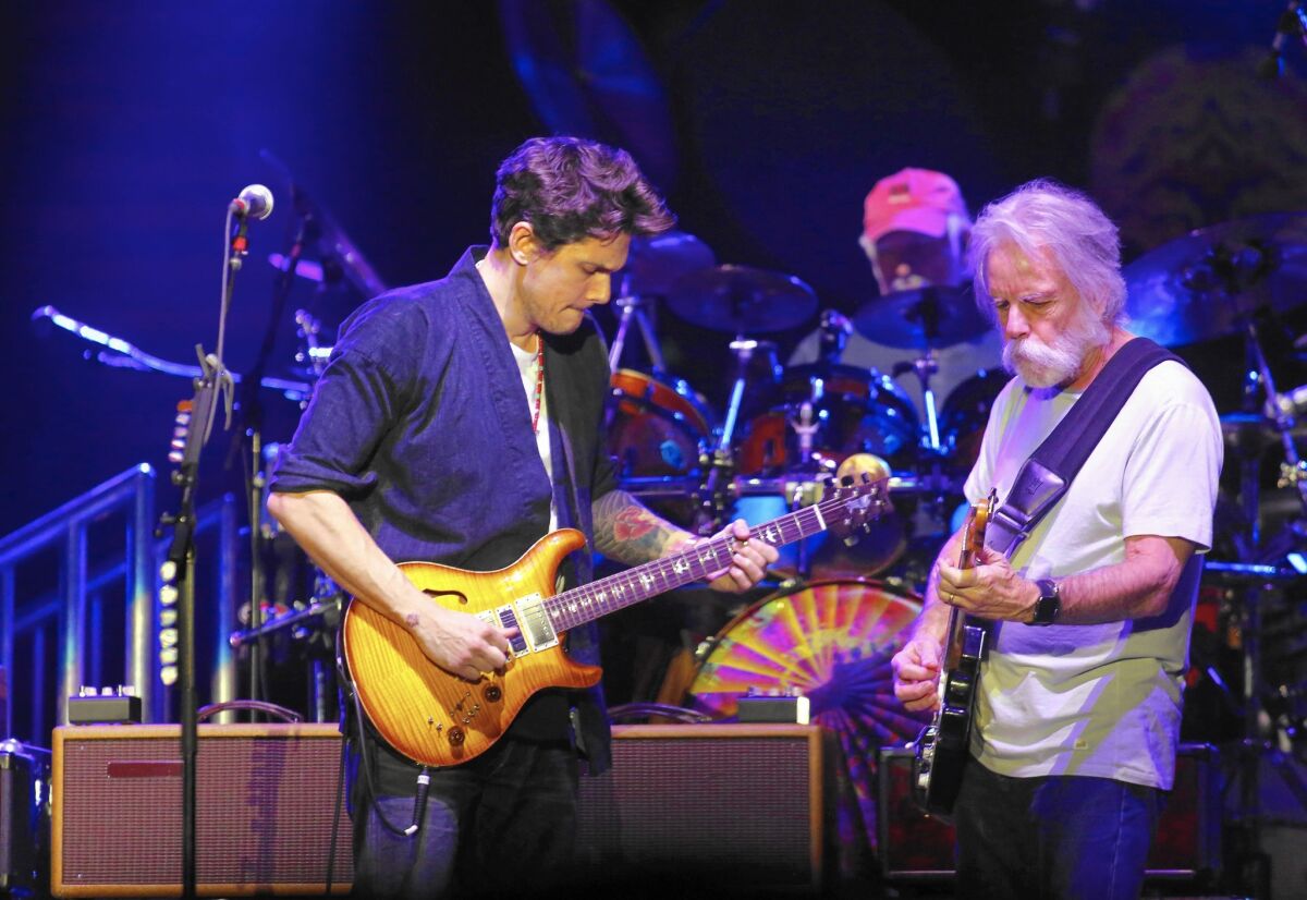 John Mayer, left, and Bob Weir at the Forum on Wednesday.