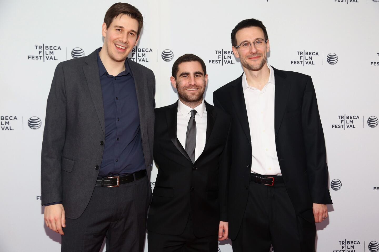 Charlie Shrem (center), former Bitcoin Foundation board member charged with money laundering in connection with the Silk Road drug market, at the 2014 premiere of a Bitcoin documentary he co-produced. .