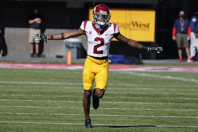 Southern California wide receiver Munir McClain (2) in the second half during an NCAA college football game.