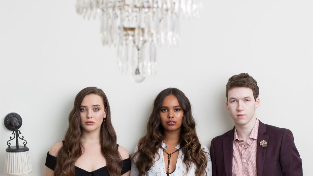 Katherine Langford, left, Alisha Boe and Devin Druid star in Netflix's new season of "13 Reason's Why."