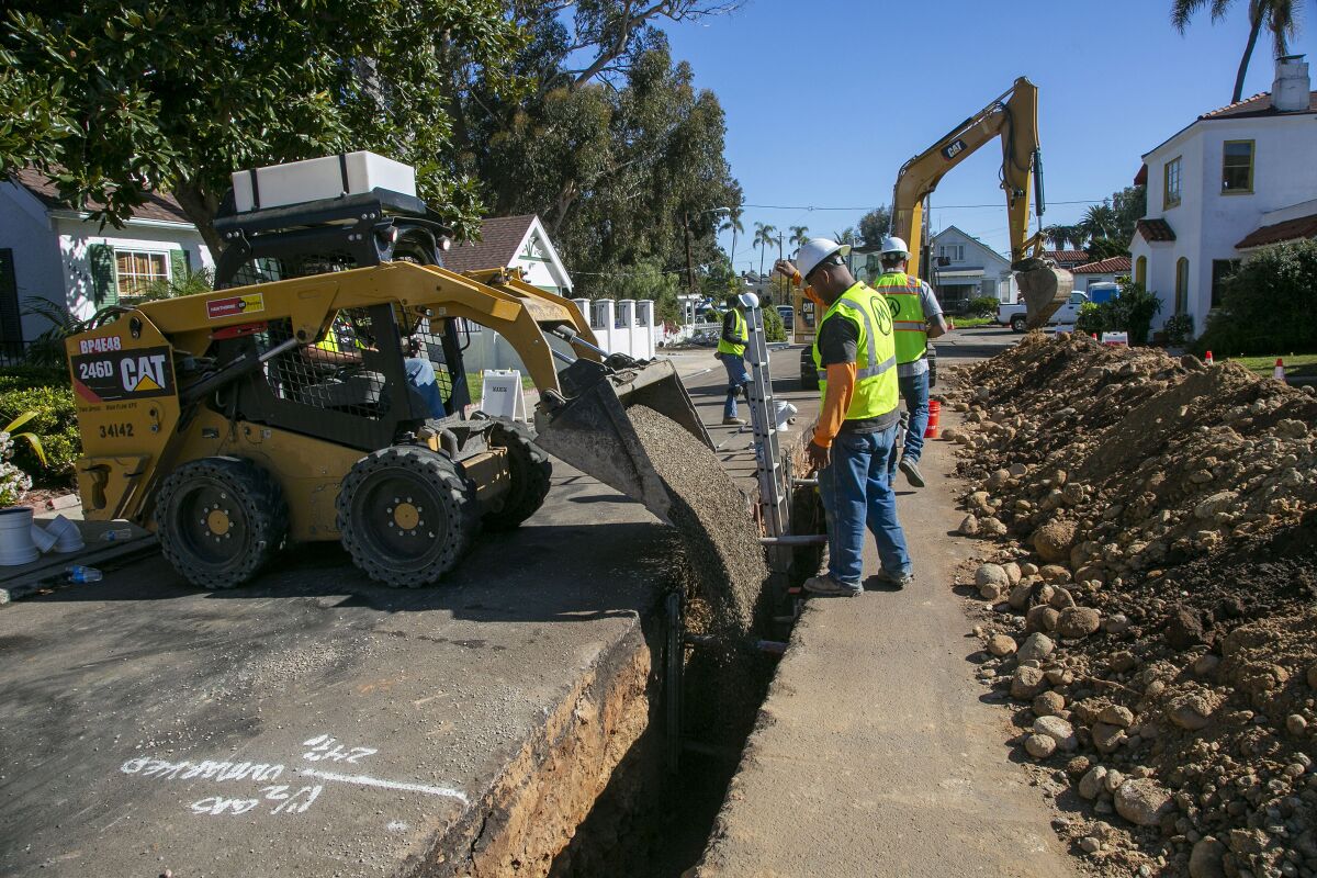 Workers installed new sewer pipes on Golden Gate Drive in University Heights in  2020.