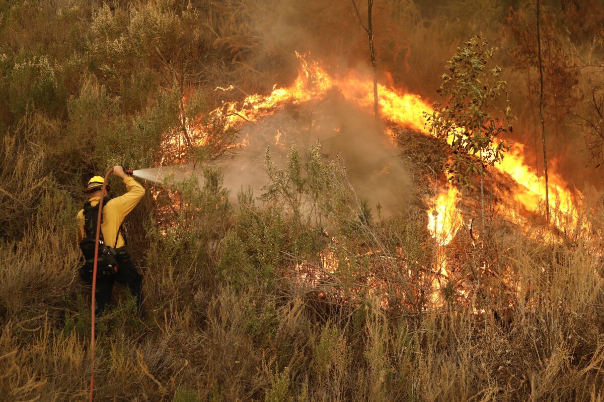 Santa Barbara County firefighters battle the Cave fire Nov. 26.