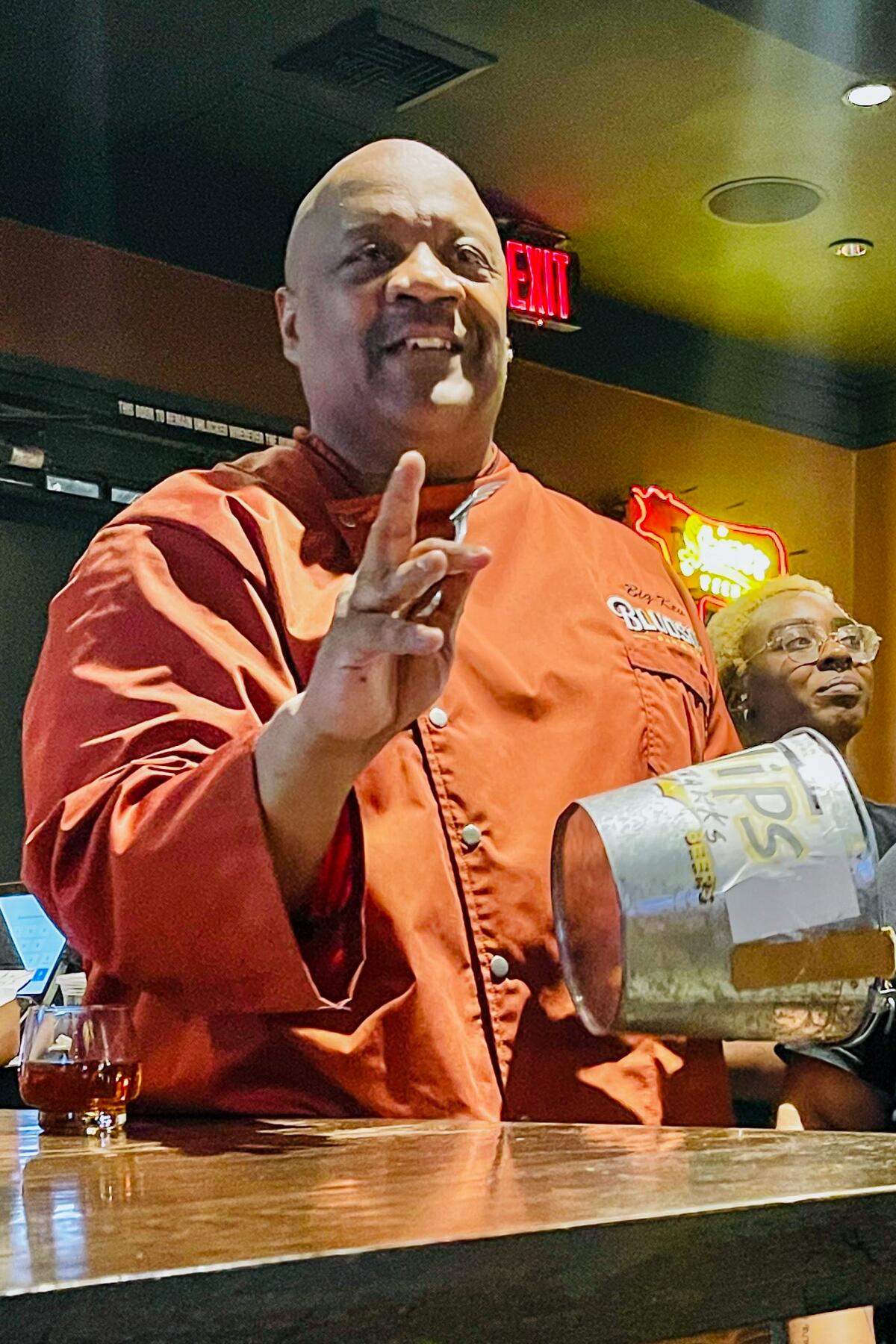 Barbecue master Kevin Bludso at his Bludso's Bar & Cue in Los Angeles during an Aug. 13 oxtail night dinner.