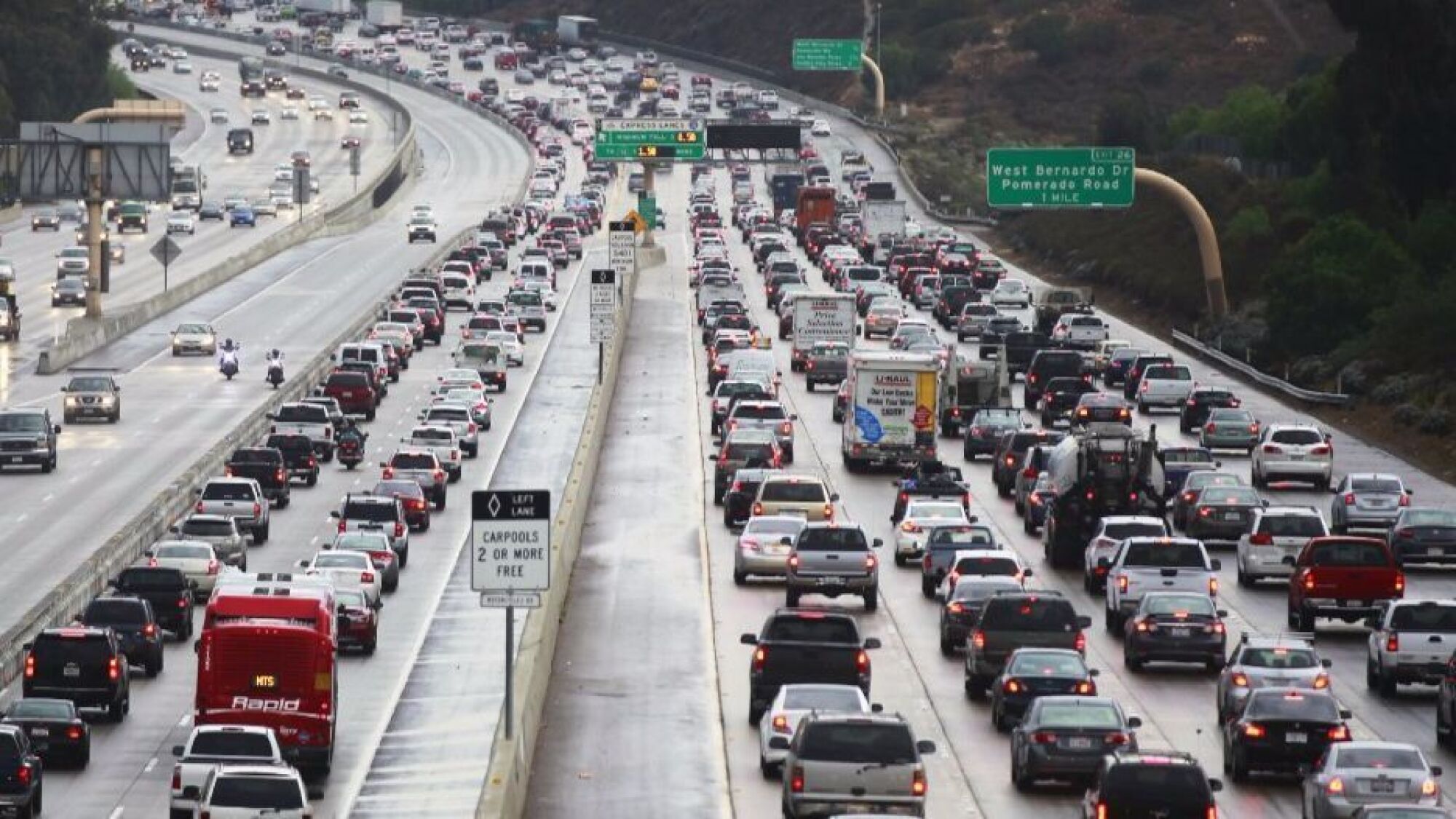 Traffic comes to a crawl on North Interstate 15 in Rancho Bernardo.
