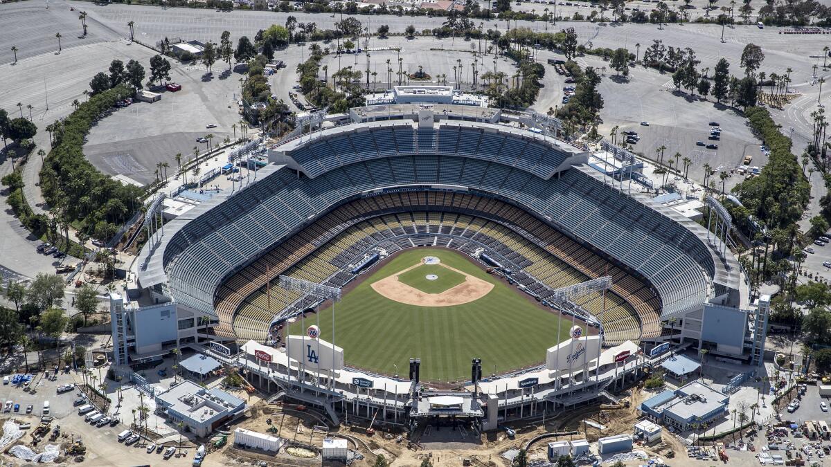 A general view of the Gate A entrance at Dodger Stadium, Saturday