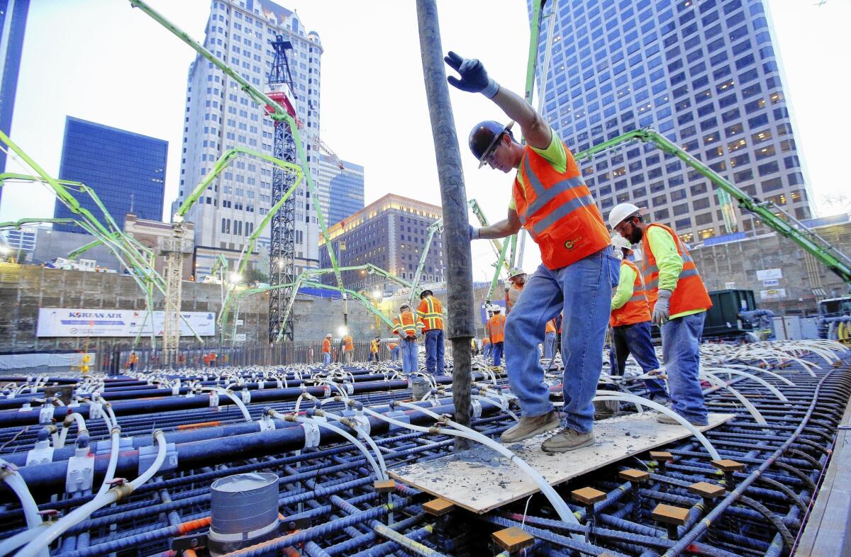 Work takes place on the Wilshire Grand, one of three downtown L.A. hotel projects for which the city has already committed more than $500 million.