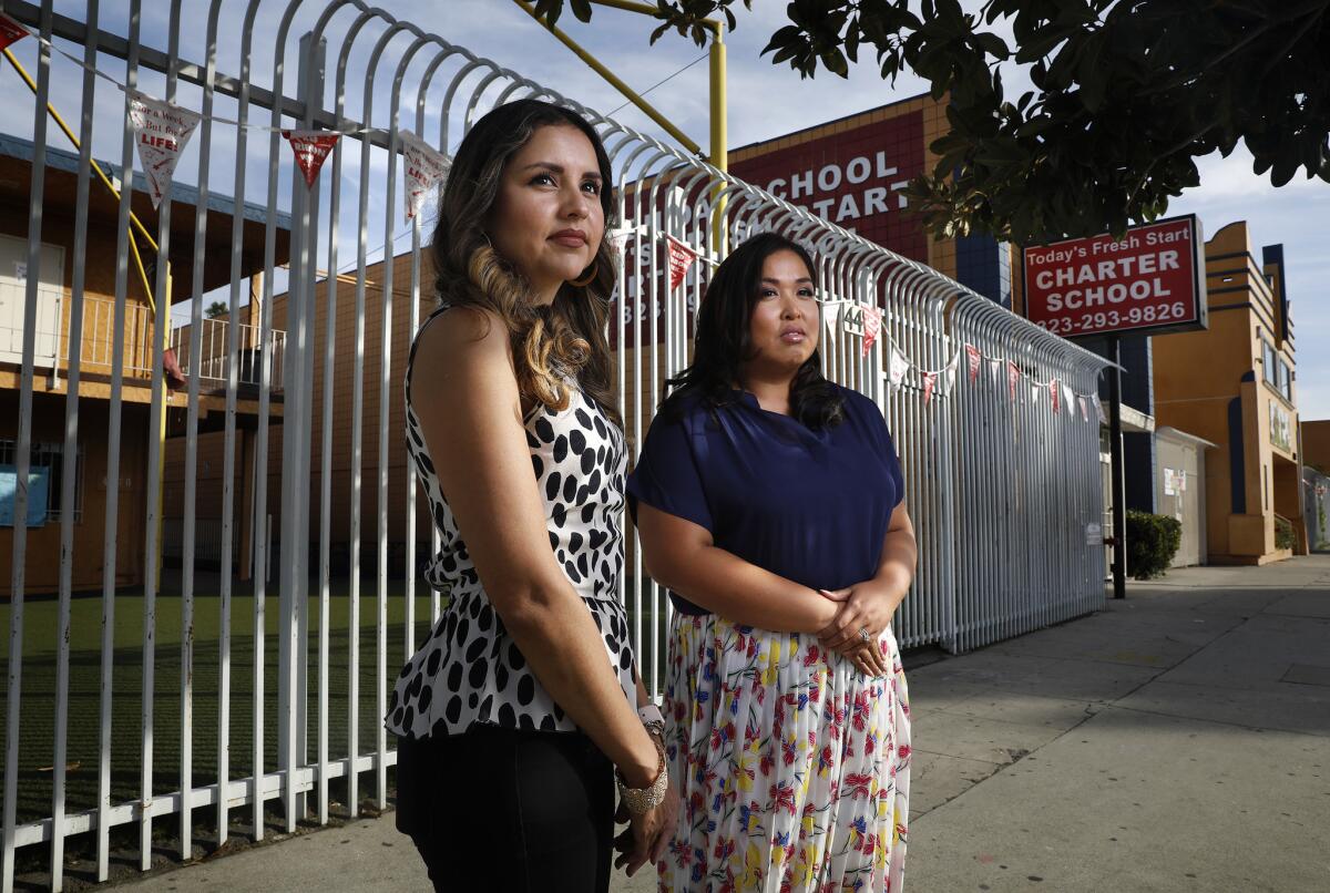 Yanin Ardila, left, and Denise Kawamoto are former teachers at Today's Fresh Start in Los Angeles who were dismayed by poor classroom conditions.