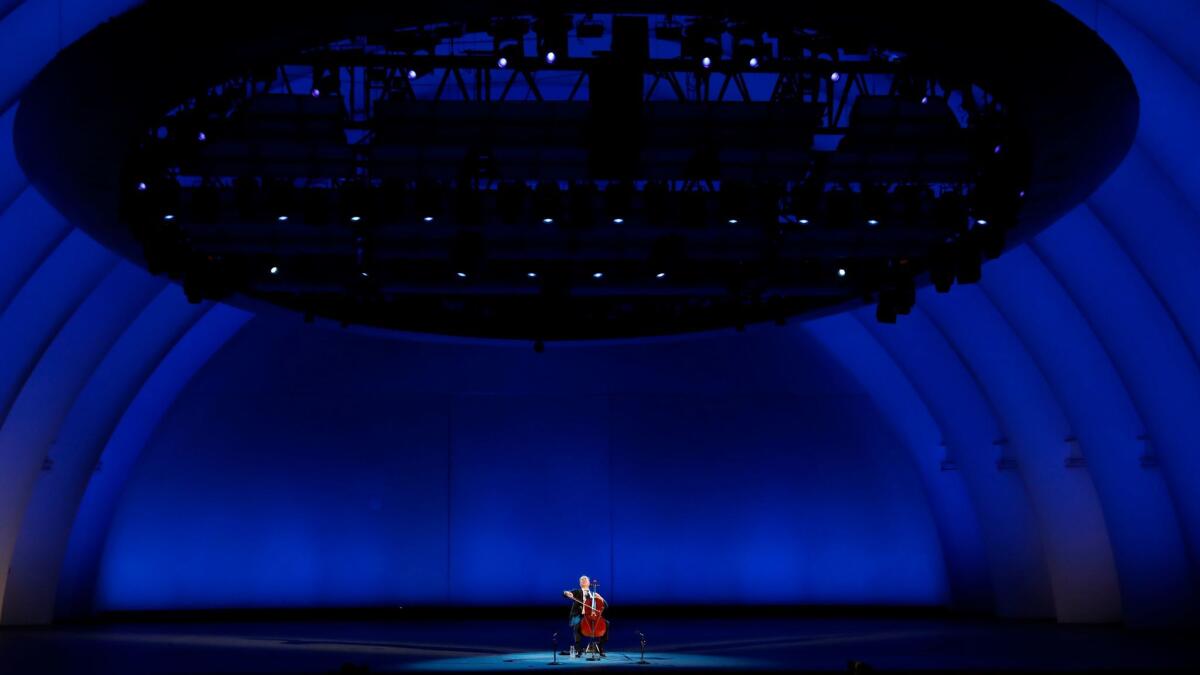 One man onstage, by himself, for nearly three hours: Yo-Yo Ma commanded the the Hollywood Bowl crowd's attention for Bach's six suites for solo cello.