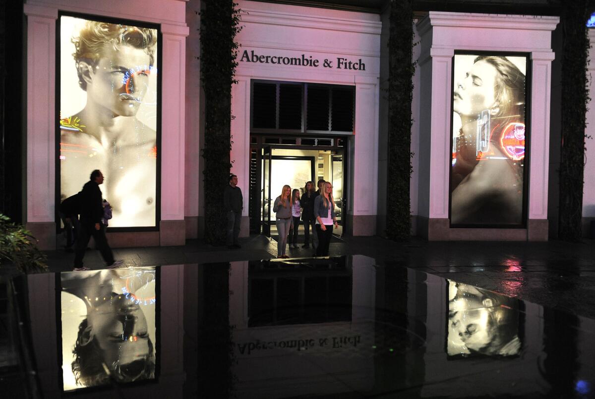 Shoppers at Abercrombie & Fitch at Universal City Walk in Los Angeles.