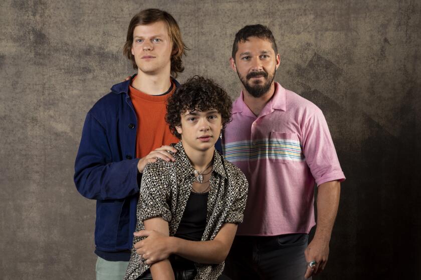TORONTO, ONT., CAN -- SEPTEMBER 09, 2019-- Actors Lucas Hedges, Noah Jupe and Shia LaBeouf, from the film "Honey Boy," photographed in the L.A. Times Photo Studio at the Toronto International Film Festival, in Toronto, Ont., Canada on September 09, 2019. (Jay L. Clendenin / Los Angeles Times)