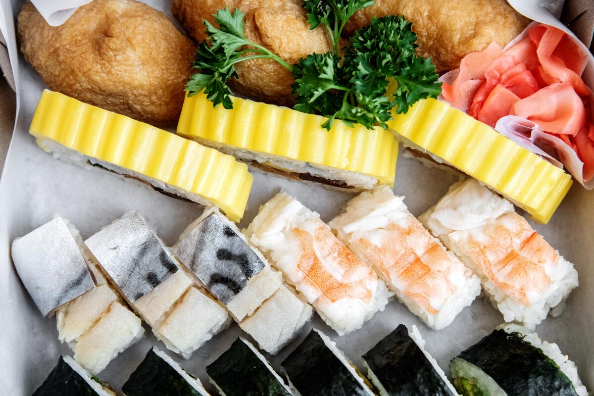 A colorful selection of sushi