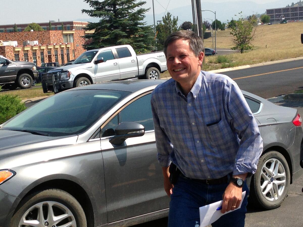 U.S. Rep. Steve Daines arrives for a meeting in Helena, Mont., on Aug. 7 after learning that John Walsh, his opponent in the race for U.S. Senate, was dropping out of the contest.