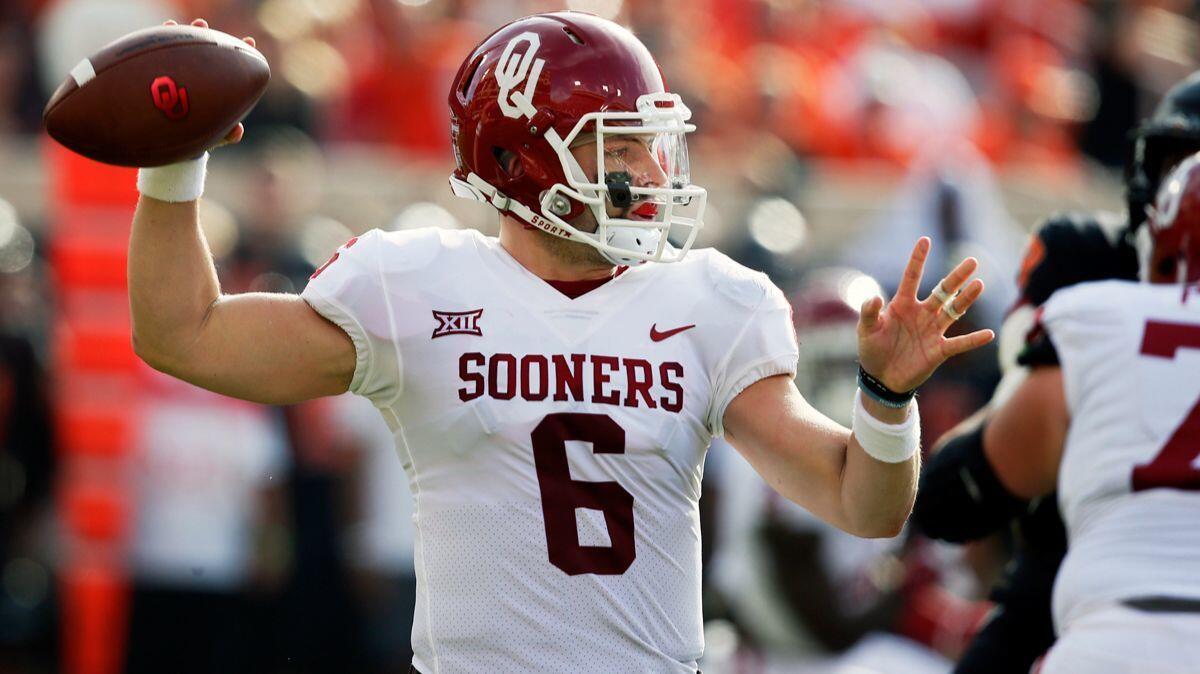 Oklahoma quarterback Baker Mayfield appears to have put some distance between himself and the rest of the Heisman contenders with a 598-yard, six-touchdown performance in Oklahoma’s 62-52 victory over Oklahoma State.
