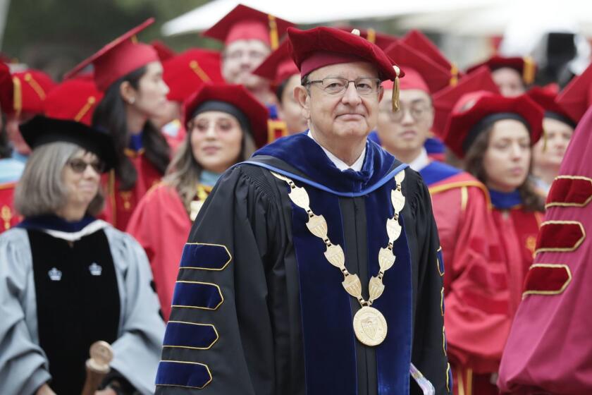 LOS ANGELES, CA - MAY 11, 2018 --- USC President C. L. Max Nikias at The University of Southern California's commencement ceremony that took place morning of Friday, May 11, on the University Park Campus. Pulitzer Prize-winning author and pioneering oncologist Siddhartha Mukherjee will deliver the commencement address. Mukherjee, Charlie Beck, Maj. Gen. Charles F. Bolden Jr., Jennifer A. Doudna and Forest Whitaker received honorary degrees.(Irfan Khan / Los Angeles Times)