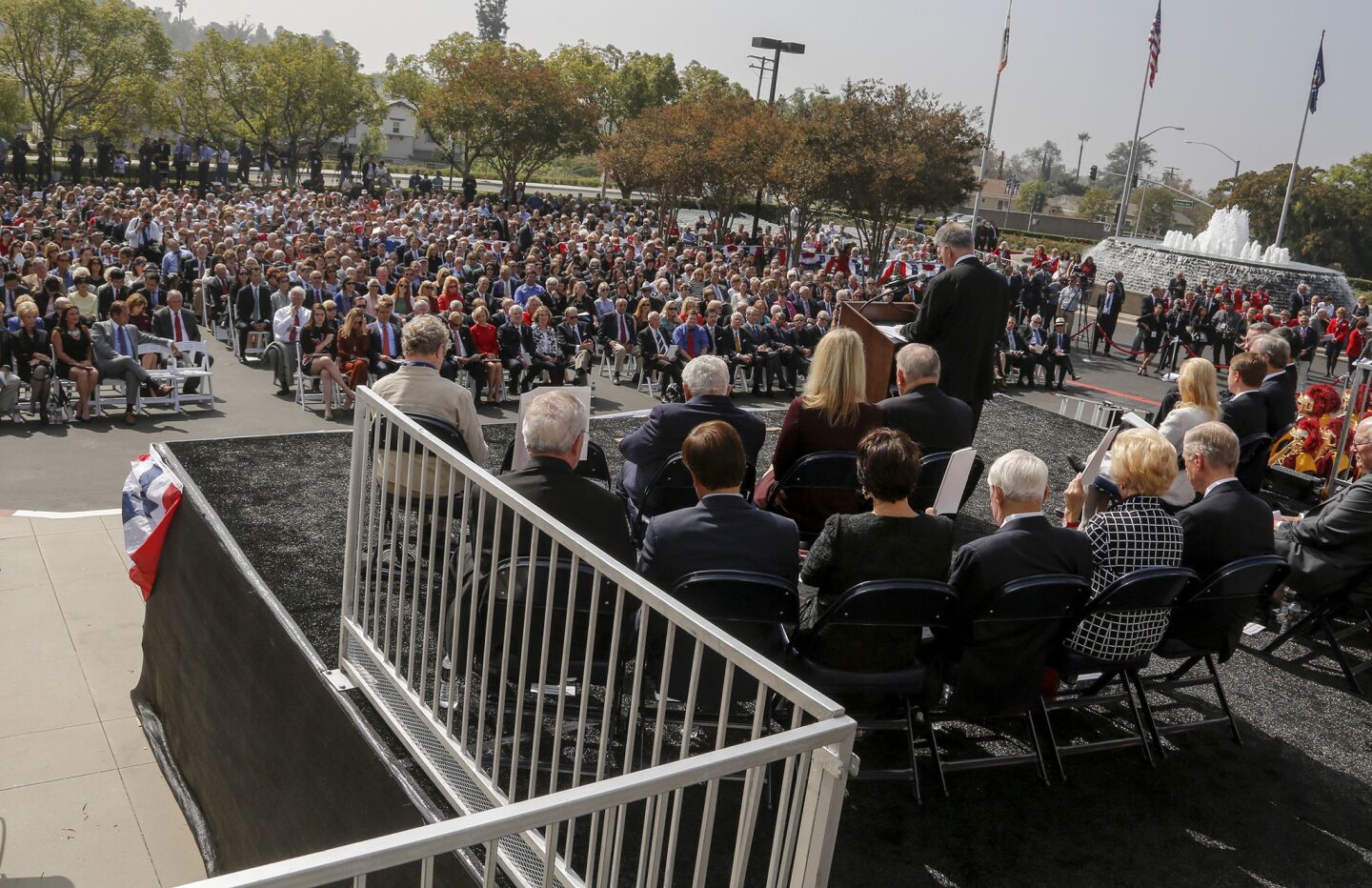 Family, friends and former staff of President Nixon attend ceremonies for the newly renovated Nixon Presidential Library and Museum in Yorba Linda.