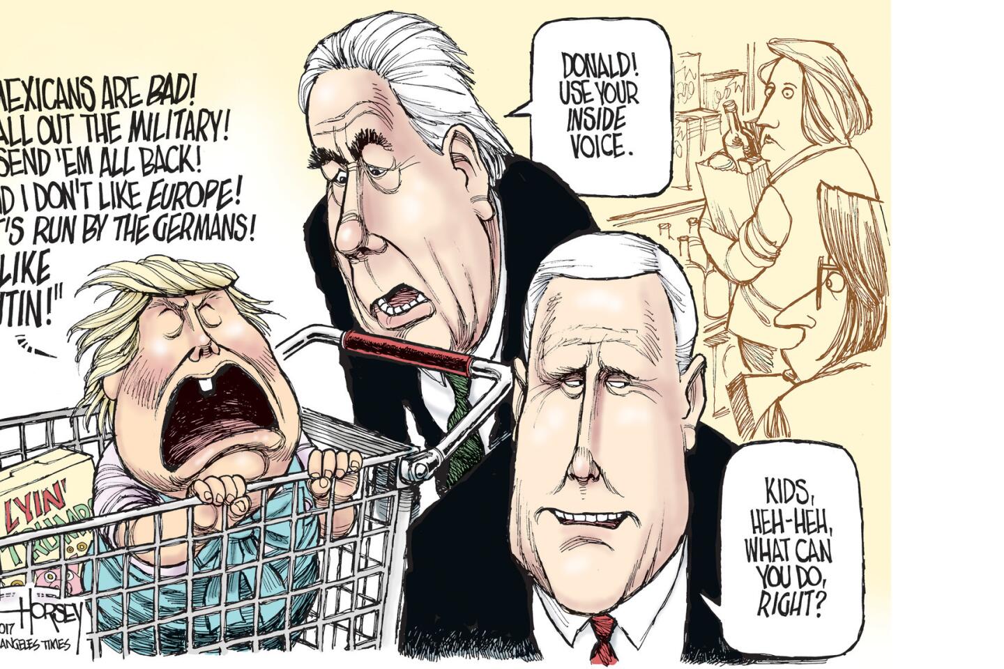 Tillerson and Pence try to quiet Trump's brash outbursts.