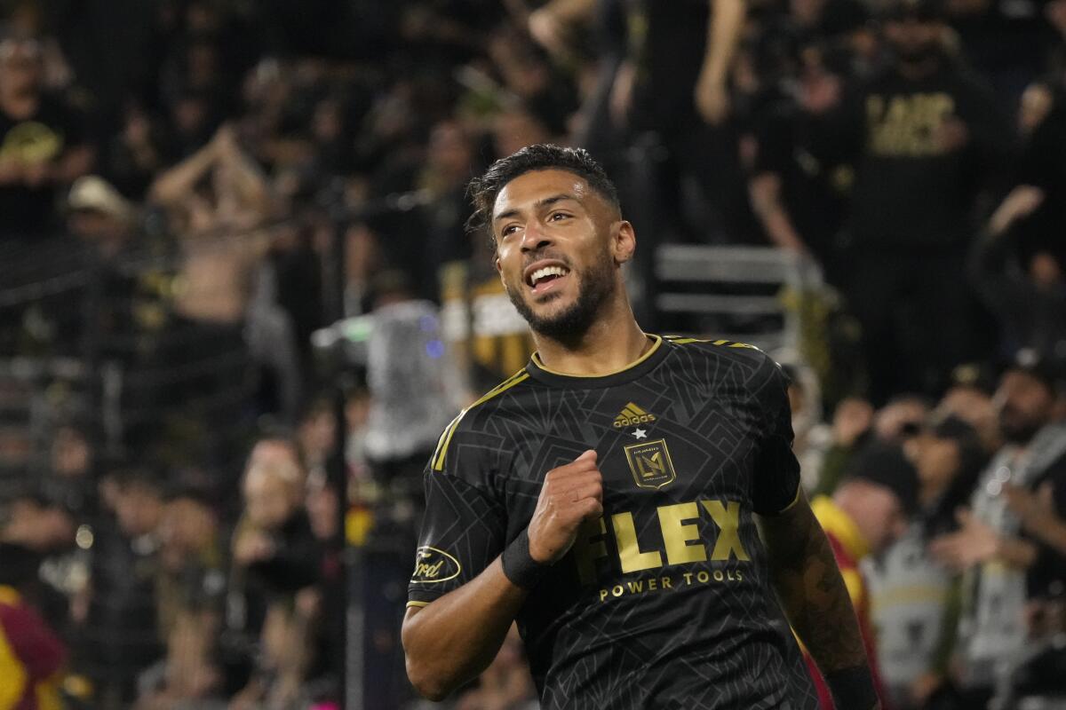 LAFC forward Denis Bouanga smiles during the second half of the team's win over Houston in the Western Conference final.