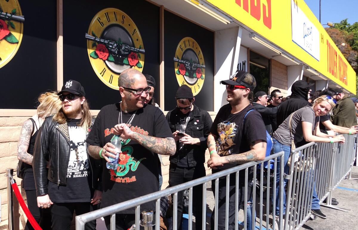 Fans line up for free concert tickets at the old Tower Records store on Sunset Blvd. in West Hollywood.