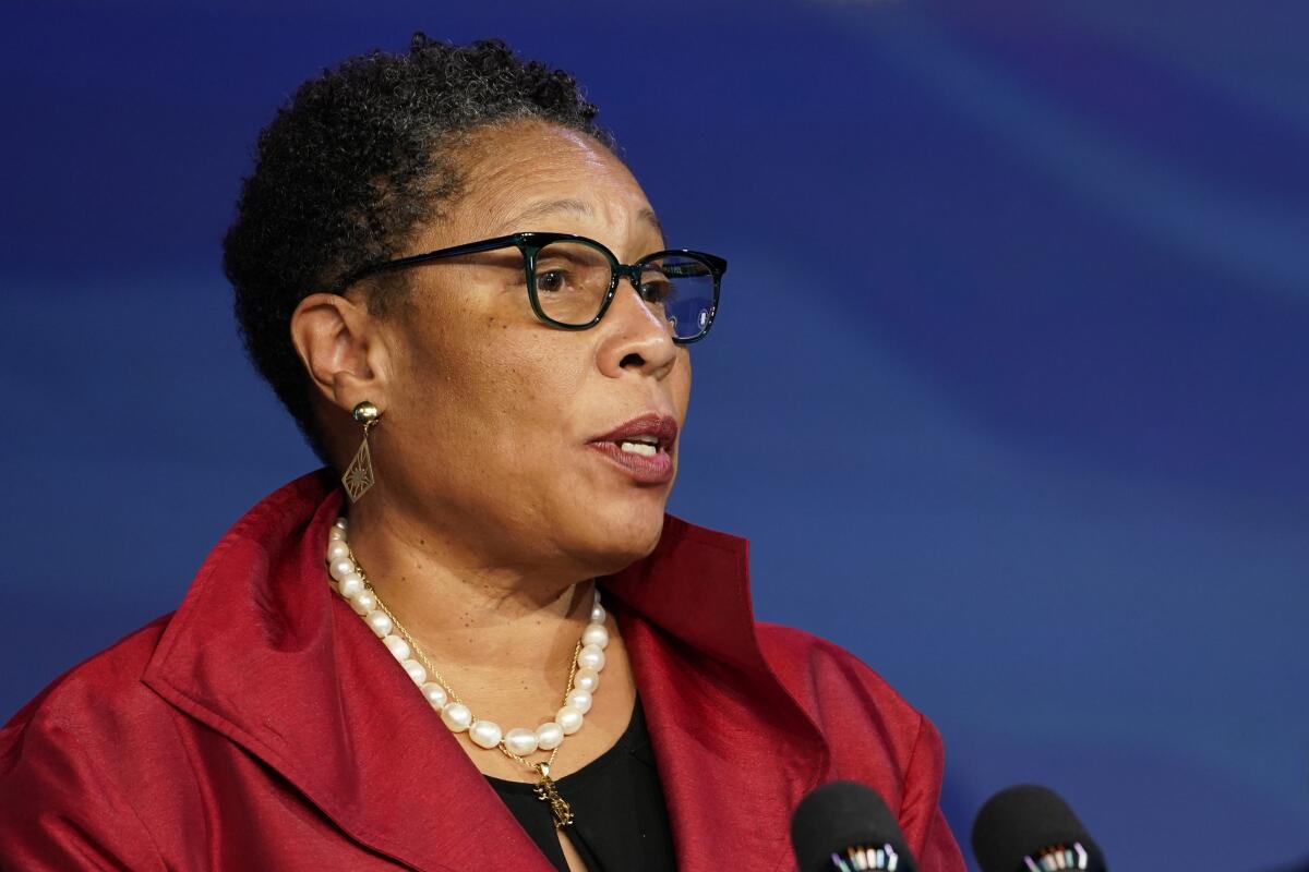 Rep. Marcia Fudge speaks during an event.