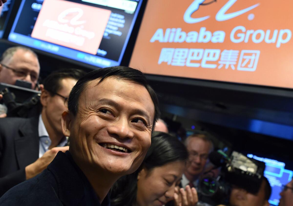 Alibaba founder Jack Ma waits for the trading to open on the floor at the New York Stock Exchange in September 2014.