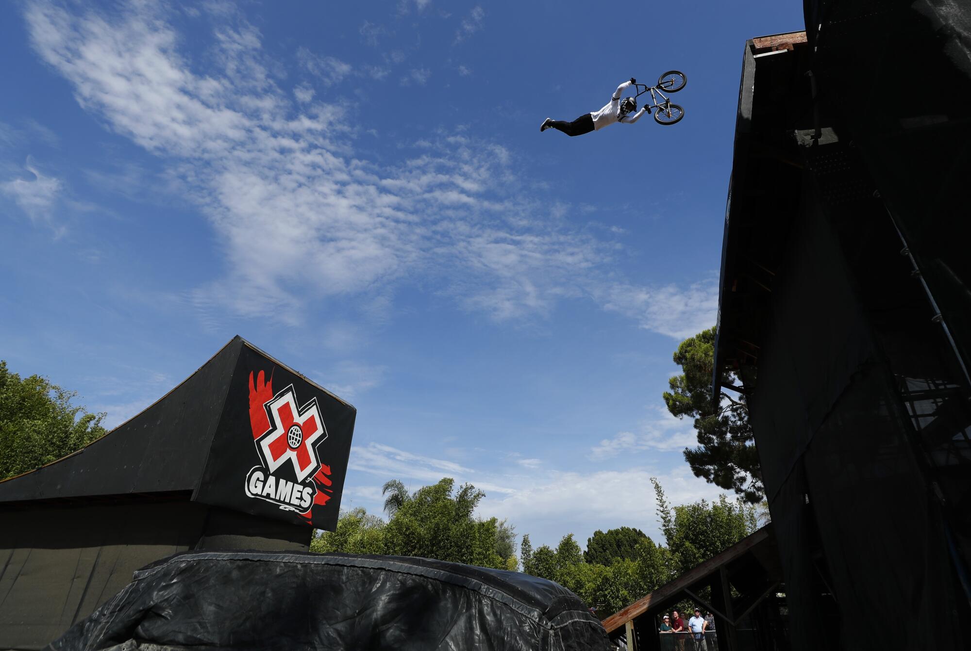 Mykel Larrin competes in the BMX megapark.