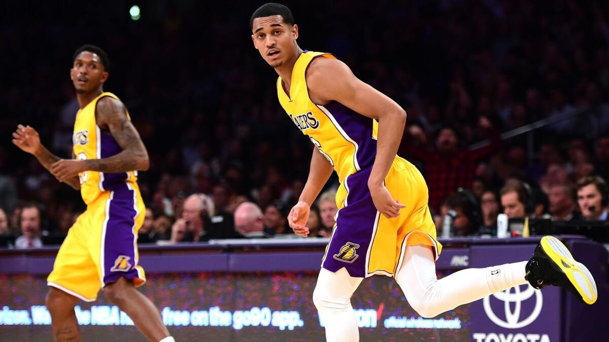 Jordan Clarkson, right, and Lou Williams have been a productive unit on offense for the Lakers this season.