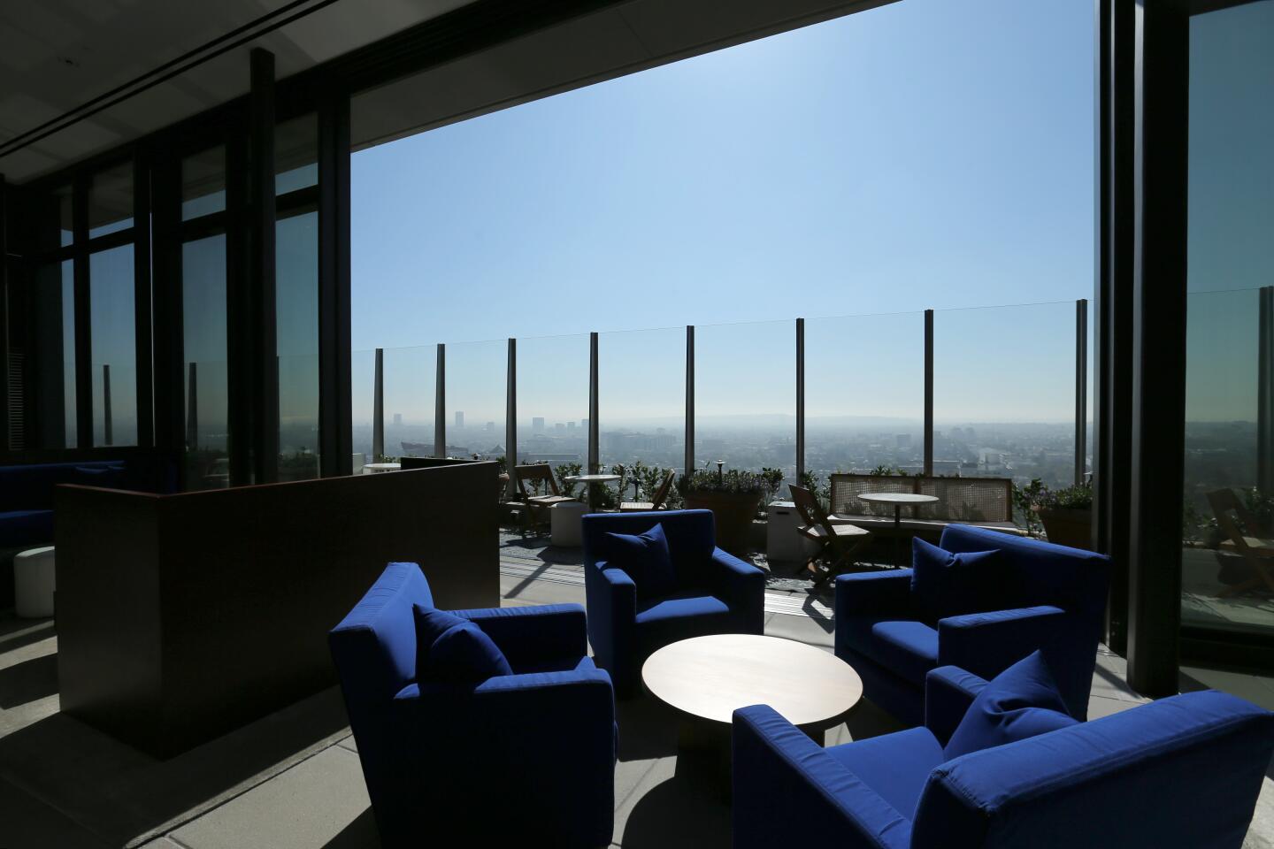 A seating area in the Roof, a rooftop bar at the new Edition hotel in West Hollywood, Calif.