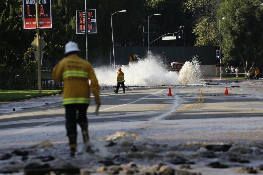 A water main broke near UCLA in July 2014, flooding the street and parts of the Westwood campus.